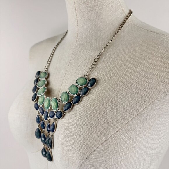 Erica Lyons EL Blue Green Gemstones Statement Necklace 21"-24" Adjustable Chain - Picture 11 of 12